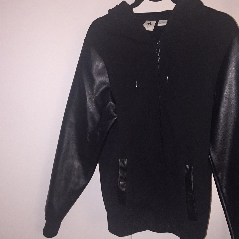 Leatherette sleeve hoodie